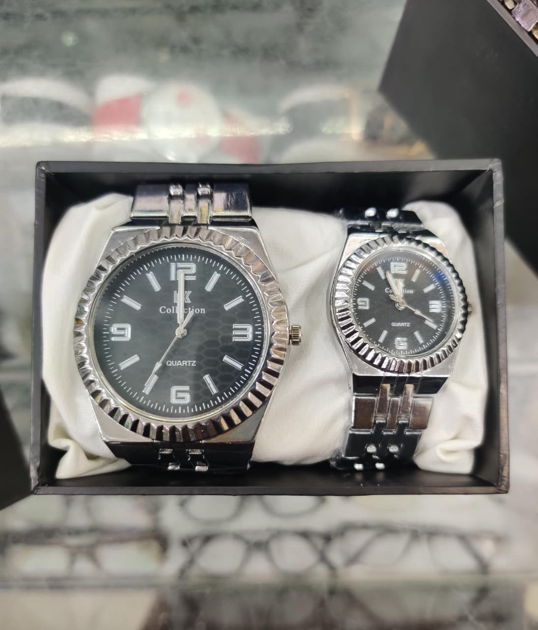 His & Hers Silver Black Matching Quartz Watch Set – LK Collection Luxury Pair