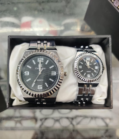 His & Hers Silver Black Matching Quartz Watch Set – LK Collection Luxury Pair