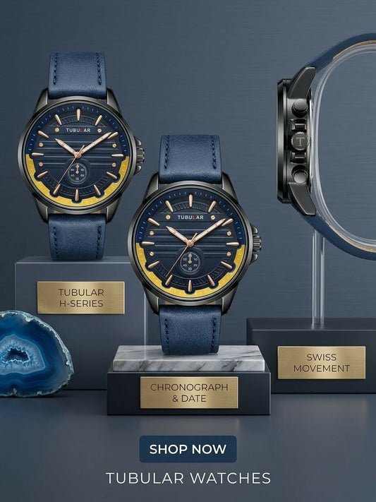 Tubular Blue Dial Analog Watch with Leather Strap