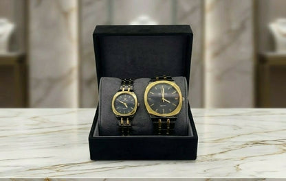 His & Hers Black & Gold Matching Quartz Watch Set – Luxury Couple Collection