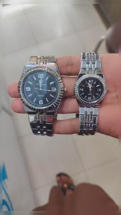 His & Hers Silver Black Matching Quartz Watch Set – LK Collection Luxury Pair